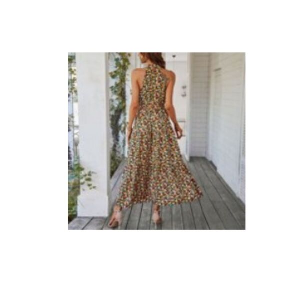 Bebreez Red and Yellow Floral Tiered Grecian Maxi Dress - Medium - Picture 9 of 9